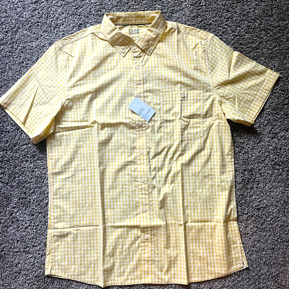 BRAND NEW Croft & Barrow Yellow Checkered Button up Dress Shirt Size Tall XL